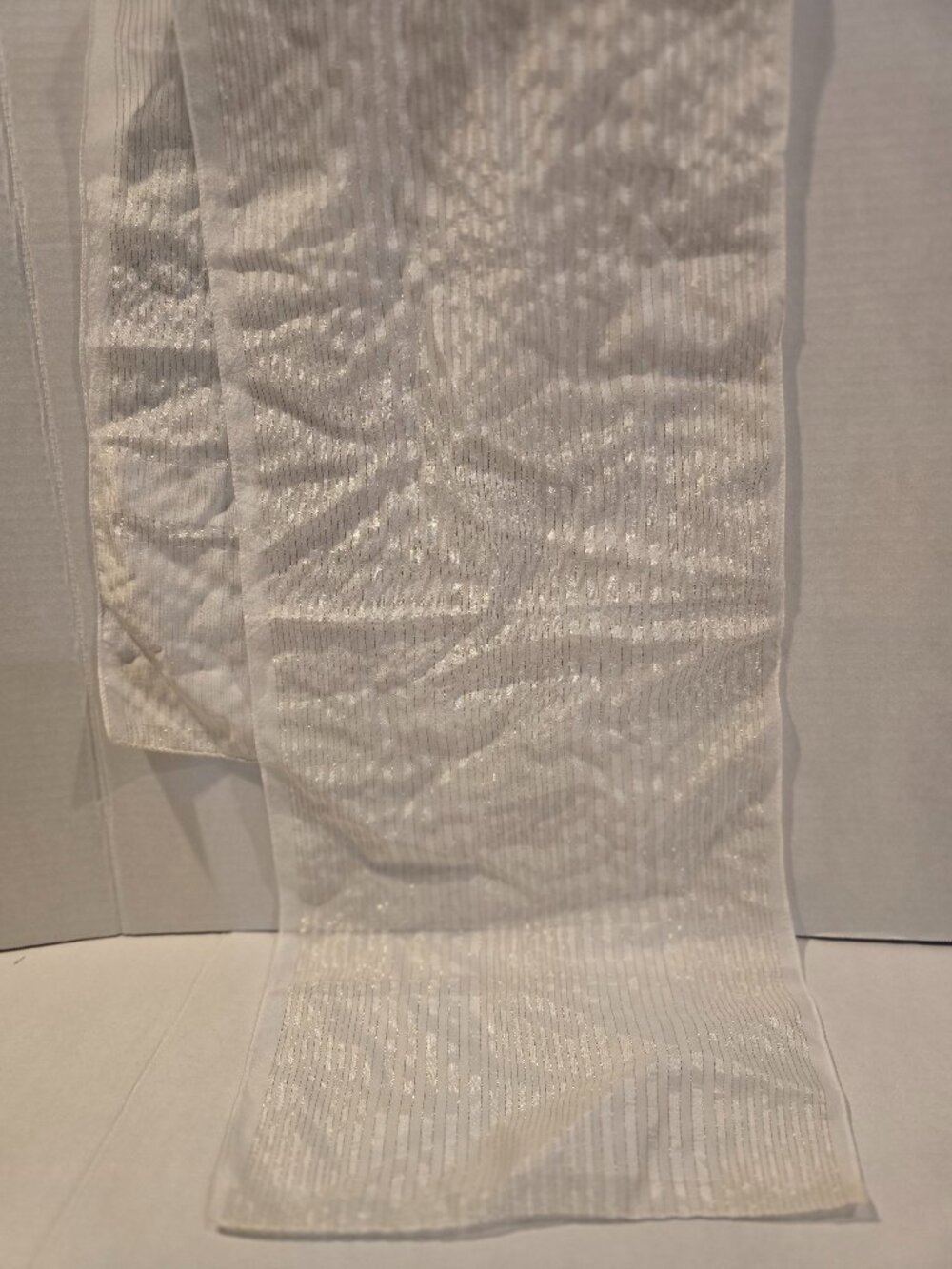 Scarf Rectangle White Gold Metallic Sheer Chiffon Stripes 1990s Vintage